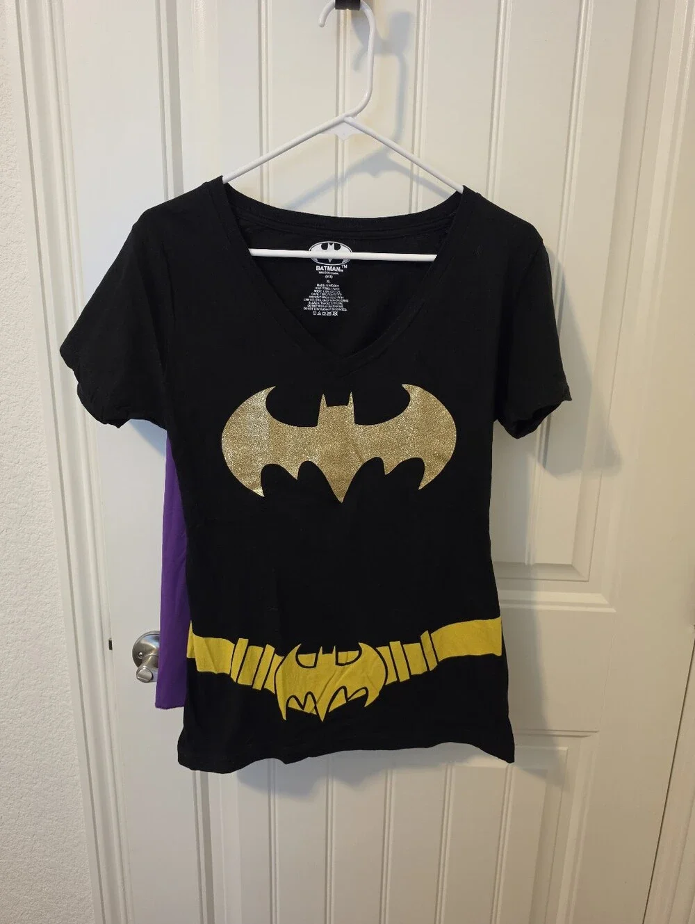Batgirl Costume Shirt with Detachable Cape & Matching Socks, youth XL